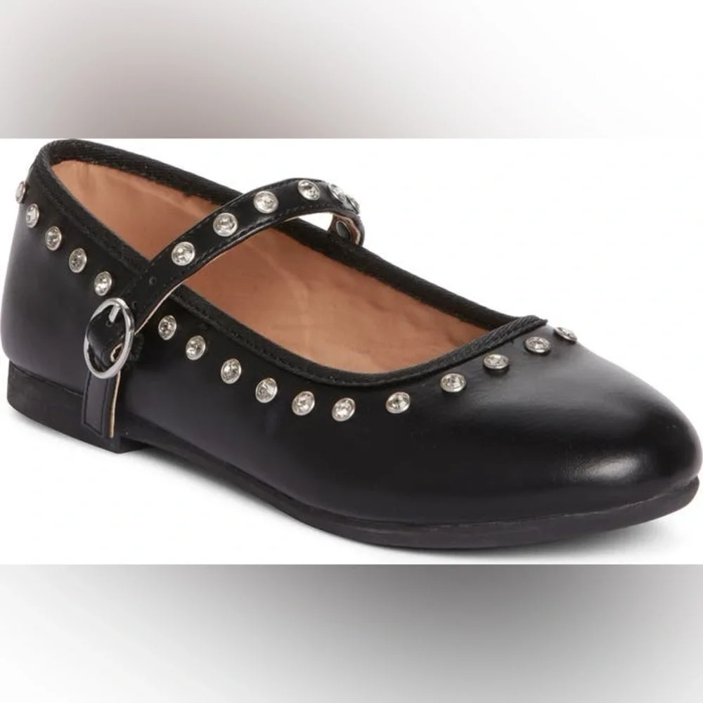 New Steve Madden JRea Crystal Embellished Mary Jane Ballet Flats Black Sz 5 Girl